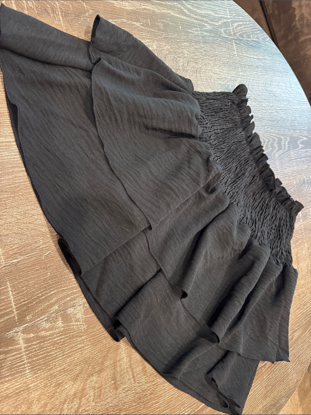 Black Ruffled Smocked Mini Skirt